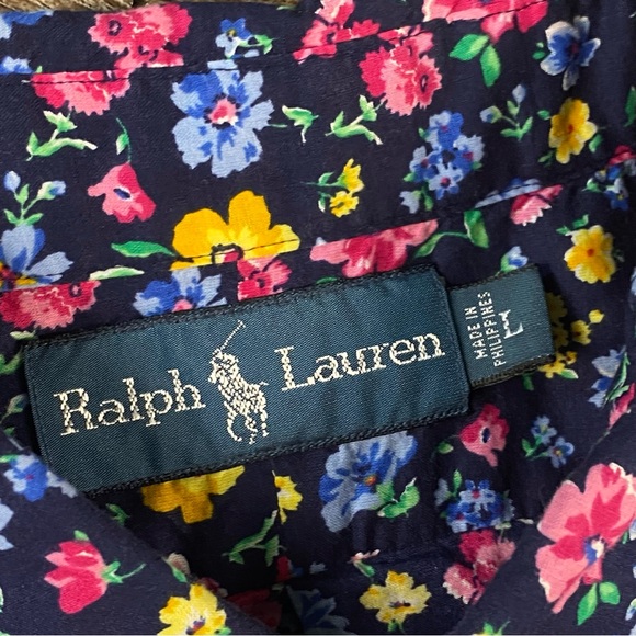 Polo Ralp Lauren Shirt Men Large Blue Multicolor Floral Button Down Front Pocket - Picture 2 of 8